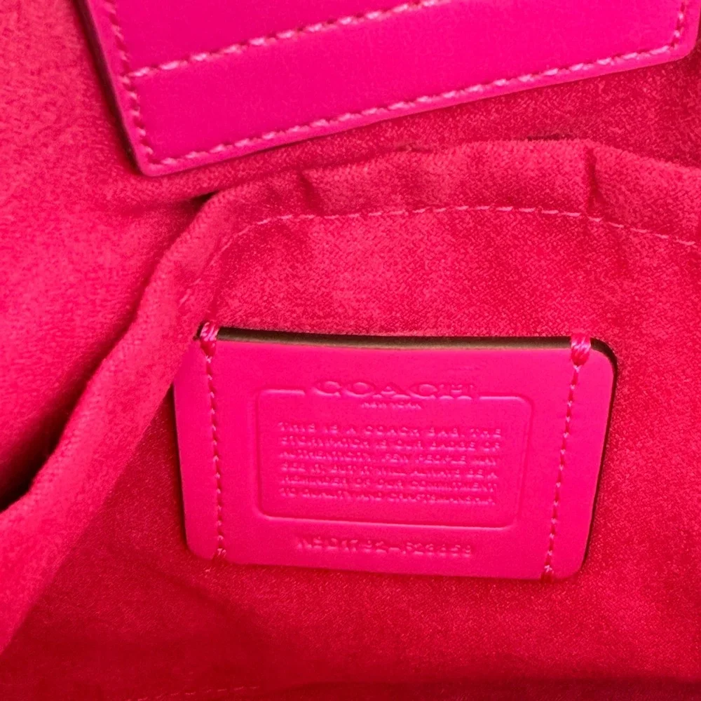 Coach Margot Carryall Signature Brown Canvas Bright Pink Trim Crossbody Tote Bag - Picture 9 of 12